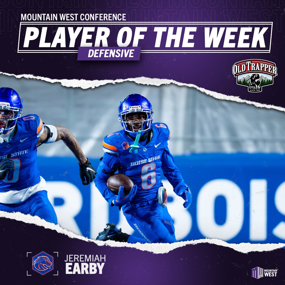 𝘿𝙚𝙛𝙚𝙣𝙨𝙞𝙫𝙚 𝙋𝙡𝙖𝙮𝙚𝙧 𝙤𝙛 𝙩𝙝𝙚 𝙒𝙚𝙚𝙠 ➡️ 𝙅𝙚𝙧𝙚𝙢𝙞𝙖𝙝 𝙀𝙖𝙧𝙗𝙮
 
Earby had three tackles, two interceptions, two pass breakups, and a fumble recovery in <a href="/BroncoSportsFB/">Boise State Football</a>'s 49-21 win over Colorado State, creating turnovers that directly led to two touchdowns