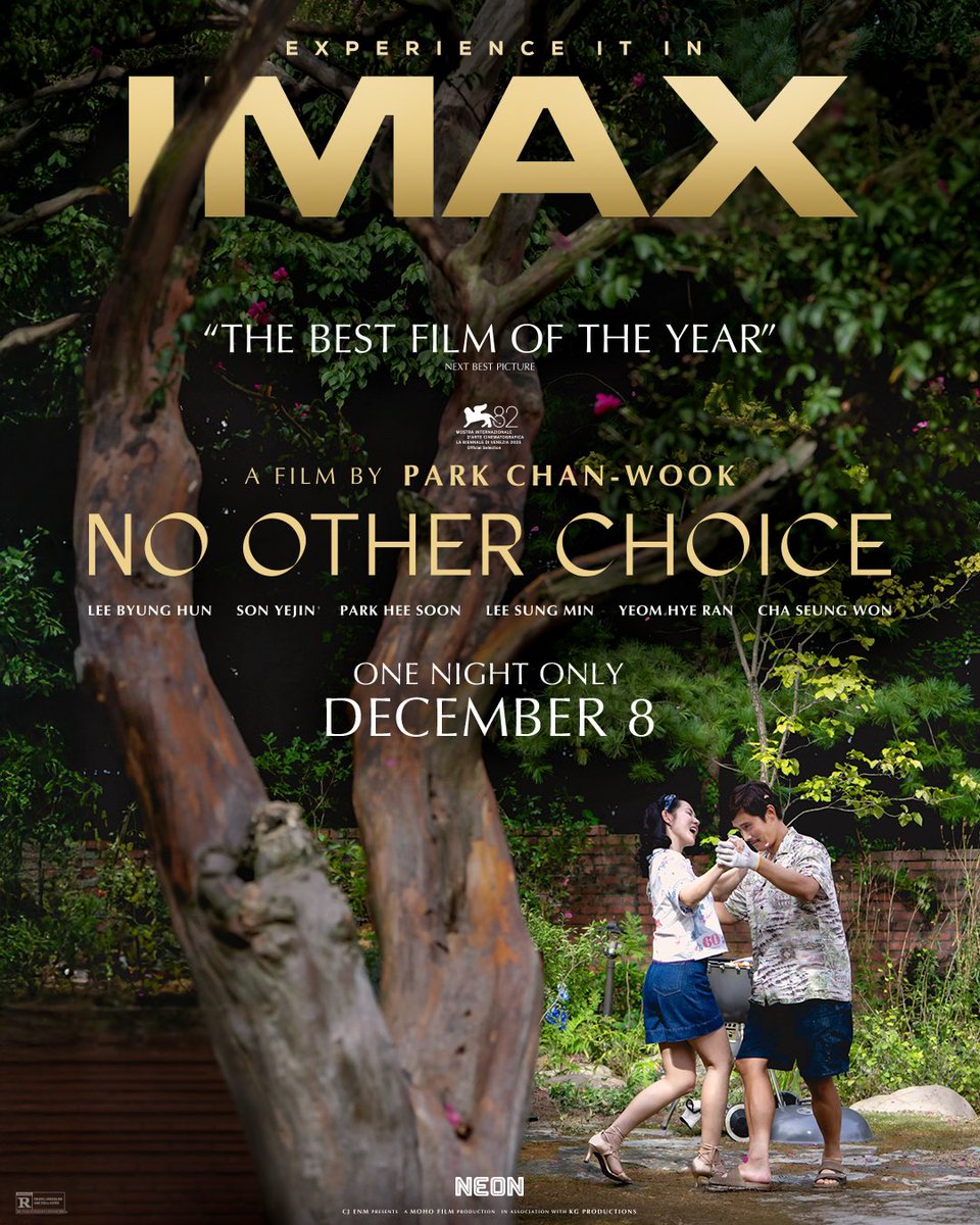 DiscussingFilm's tweet image. Park Chan-wook’s new film ‘NO OTHER CHOICE’ will be released in IMAX theaters for one night only on December 8.