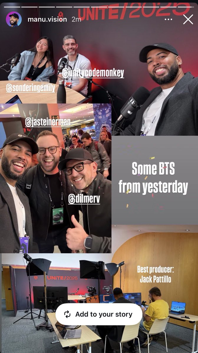Back from an incredible week in Barcelona at Unite! So much happened I gotta break out the emoji bullets:

🏟️ Shared the main stage with <a href="/Dilmerv/">Dilmer 👓🔜 GDC</a> 
🧑‍💻 Met hundreds of inspiring devs
🥷 Mentored tons of awesome projects at <a href="/SensAIHackademy/">SensAI Hackademy</a> 
🥘 Enjoyed way too many tapas

Video