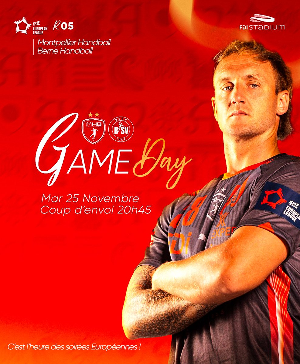 #GameDay 🤾🏻‍♂️🔥
🏆 R5 | <a href="/ehfel_official/">EHF European League</a> 
🆚 BSV Bern
⏰ 20h45
📍 FDI Stadium
📺 <a href="/Eurosport_FR/">Eurosport France</a> 
𝘼𝙡𝙡𝙚𝙯 𝙡𝙚 𝙈𝙃𝘽 ! 🧡