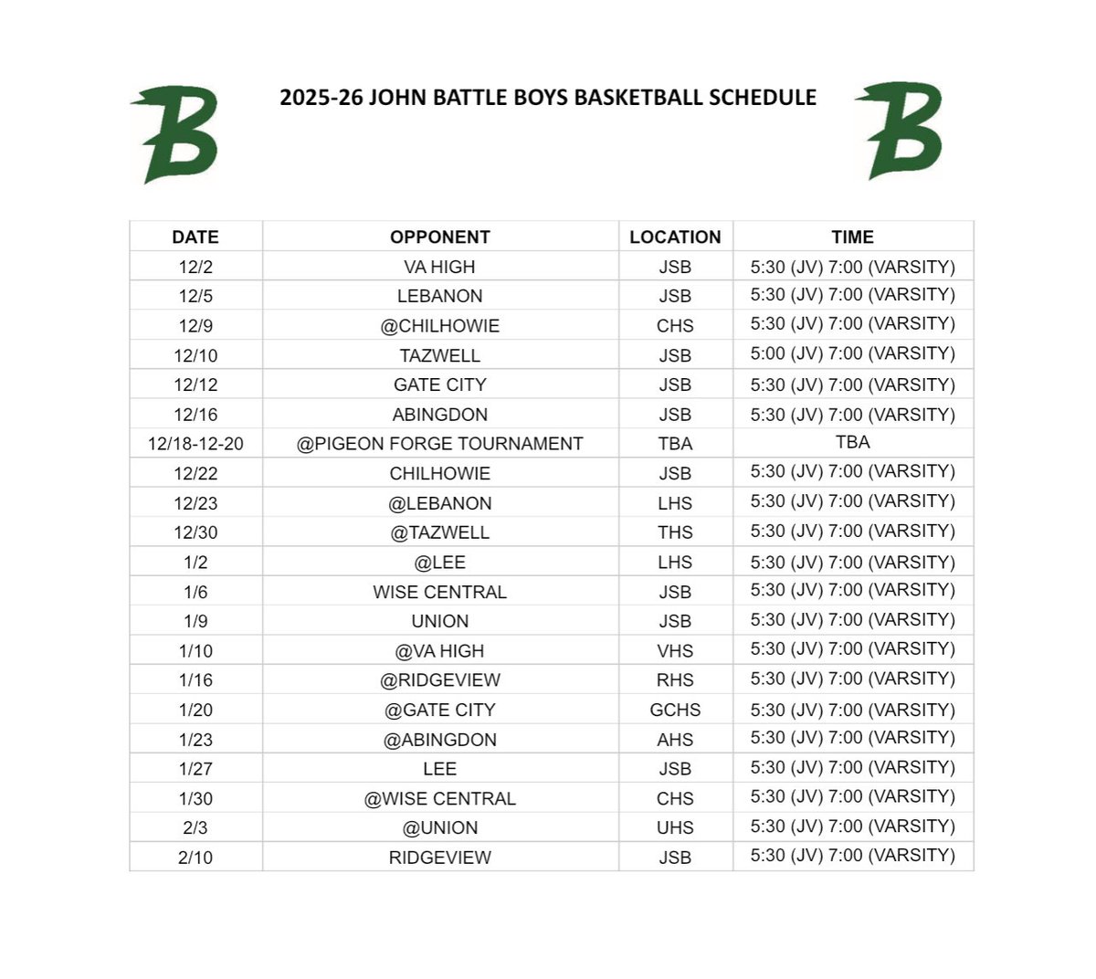 2025-2026 Schedule 🏀