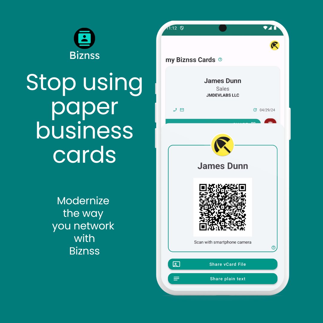 jmdevlabs's tweet image. Your digital business card, perfected. Share smarter with Biznss. biznss.app #Business #Entrepreneur #Professional #Networking #Brand #Marketing #Technology #Contacts