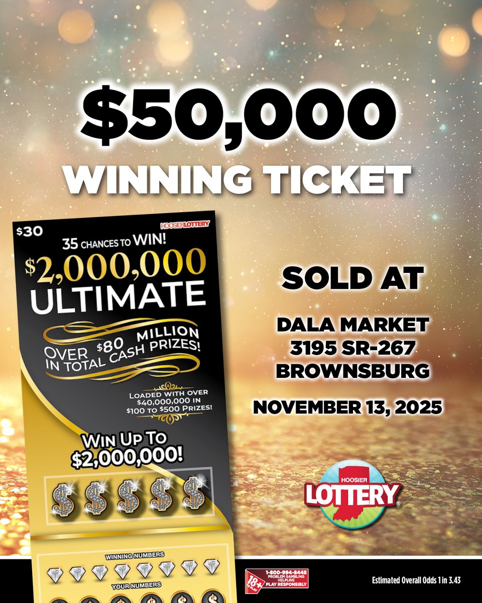 Congrats to this Hoosier who played the $2,000,000 Ultimate Scratch-off and scored a $50,000 win! 🎉