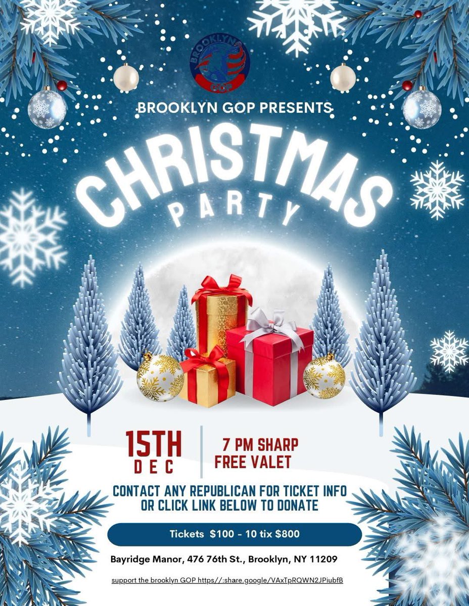 🎄🕎 The Brooklyn GOP Holiday Party is BACK!

Join us for a packed night of music, energy, celebration, and pure holiday vibes. One room, two traditions, the whole borough coming together. Bring your friends — this is the party of the season. 🎉🔥