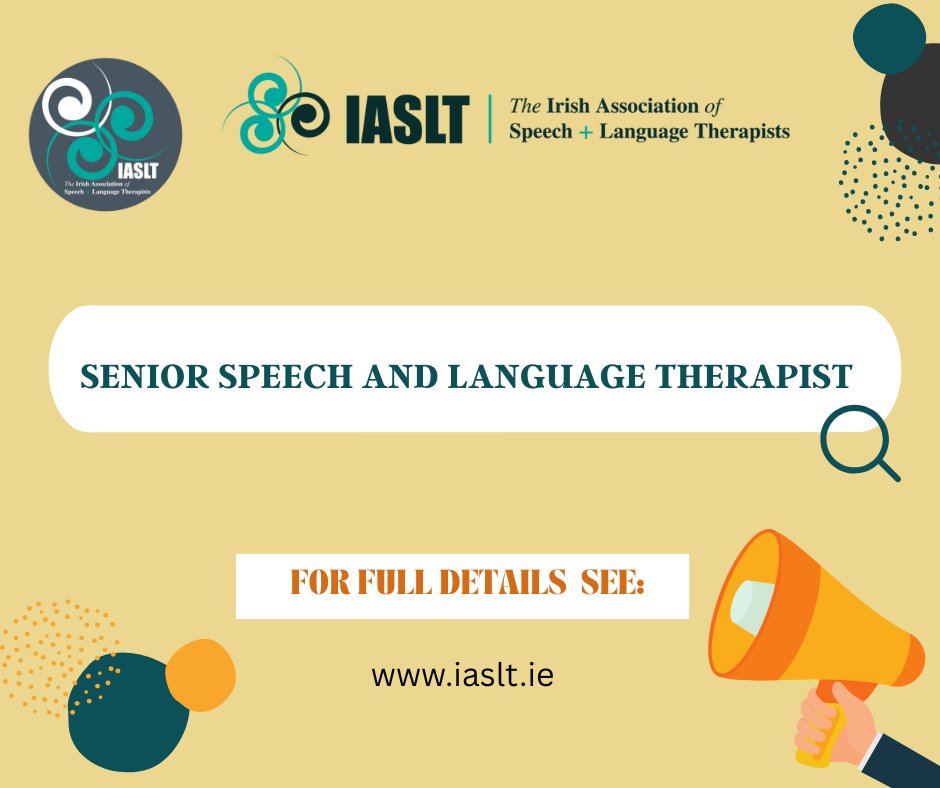iaslt's tweet image. Paid Advert
Senior Speech &amp;amp; Language Therapist
Permanent, 19.5 hours, Part Time
Closing Date: 28th November 2025
See IASLT Job Opportunities for full details bit.ly/3qnE2Nl
#IASLT #IASLPeeps