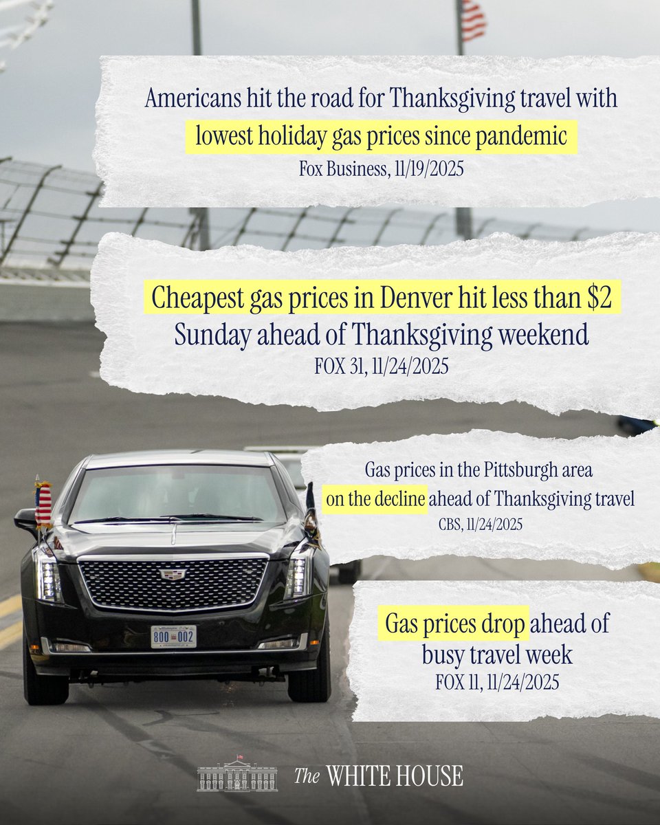 WhiteHouse's tweet image. Great news for travelers this Thanksgiving! 🛻🇺🇸