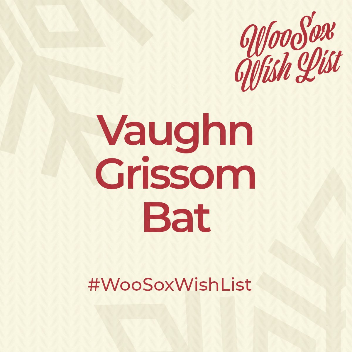 WooSox's tweet image. We have a pretty sleek Vaughn Grissom bat we need off our hands! Who wants it? 🎁 #WooSoxWishList 

RT for a chance to win!