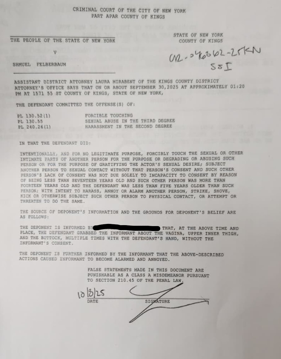 HareianiBlog's tweet image. ***Boro Park Resident, Shmuel Felberbaum, Arrested For Alleged Sexual Assault of Woman at Yeshiva Bnei Torah of Boro Park***

On September 30th, according to a complaint filed in Kings County Criminal Court, Shmuel Felberbaum was arrested for grabbing the vagina, thigh, and butt…