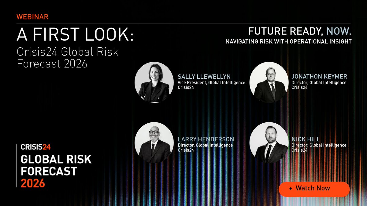 The Global Risk Forecast 2026 webinar is now available on-demand. 

Get insights from Crisis24 experts on AI-driven risk, geopolitics, environmental pressures, and operational intelligence. 

Watch Now: ow.ly/58wS50Xx0vk     

#RiskManagement #Webinar #GRF26