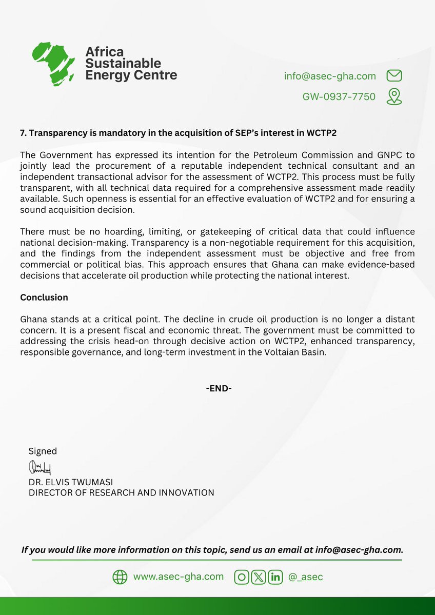 _asecgh's tweet image. ‼️Press Release‼️

ASEC outlines urgent measures to reverse Ghana’s crude oil production decline and stabilise petroleum revenues 

Full report here: asecafrica.org/s/ASECS-STRATE…

#ASEC #GhanaEnergy #OilAndGas #EnergySecurit