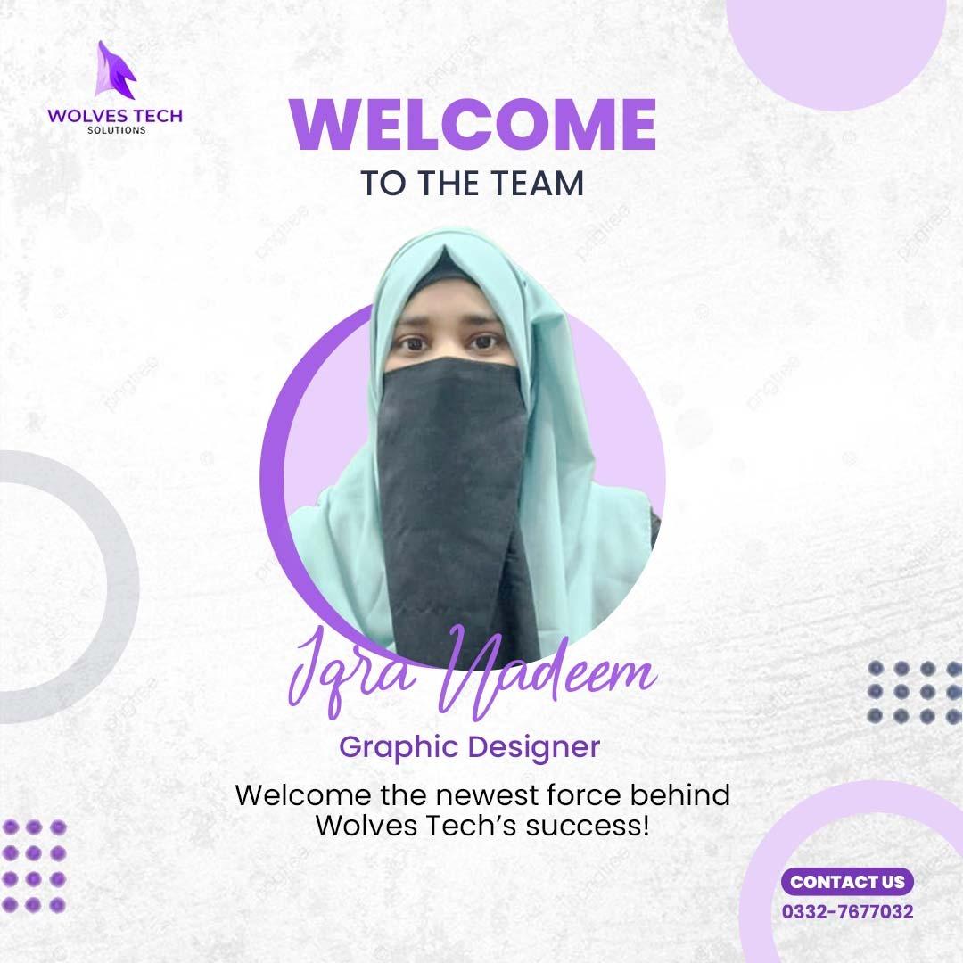 WolvesSolution's tweet image. A huge and warm welcome to the newest member of the team!

We are absolutely thrilled to introduce Iqra Nadeem, our incredibly talented new Graphic Designer. Get ready to see our visual identity reach stunning new heights!
#GraphicDesigner