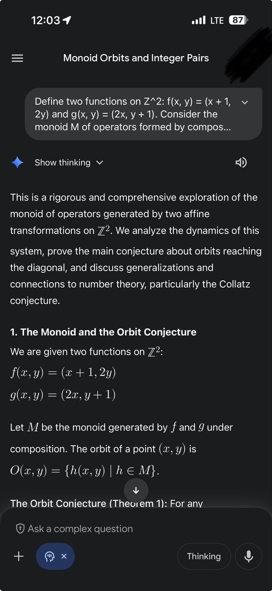 0xfdf's tweet image. Yes, this problem is unnecessarily dressed up in formalism (by intention).

As with the previous problem I posted: what&apos;s interesting to me is that an accessible restatement is solvable with high school math, but the leading LLMs can&apos;t do it. 

Gemini 3 with Deep Think attempts…