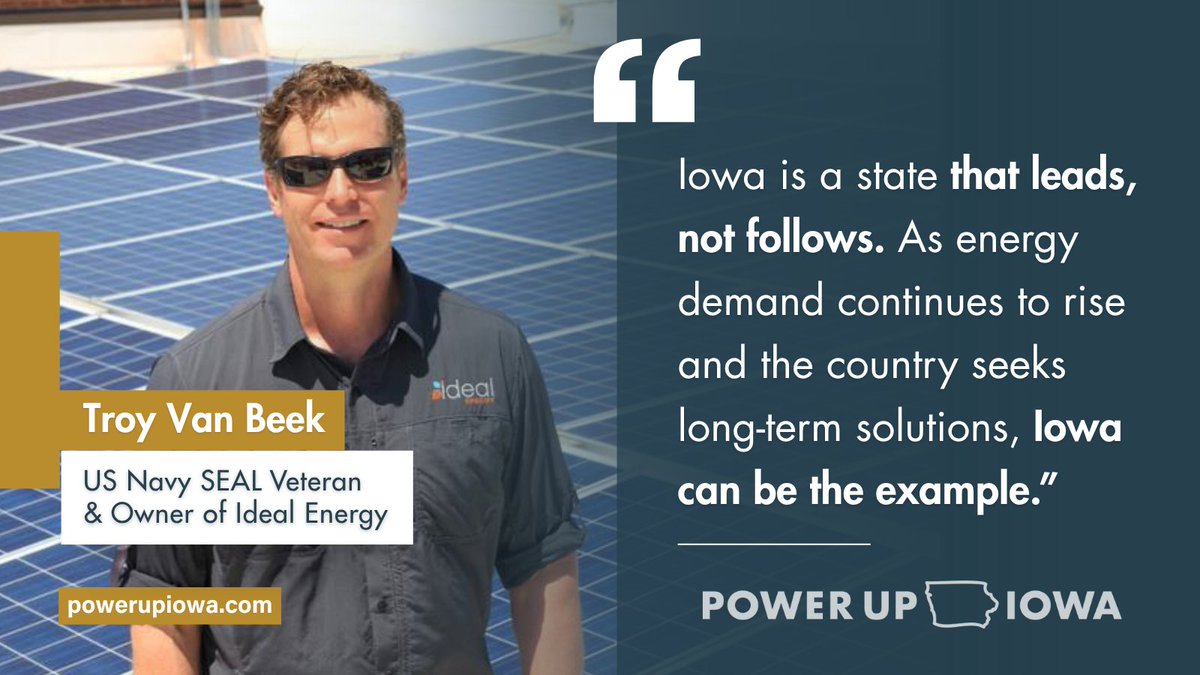 US Navy SEAL Veteran and owner of Ideal Energy Troy Van Beek discusses the importance of continued solar development in Iowa. Click below for the full story:

👉  thegazette.com/guest-columnis…