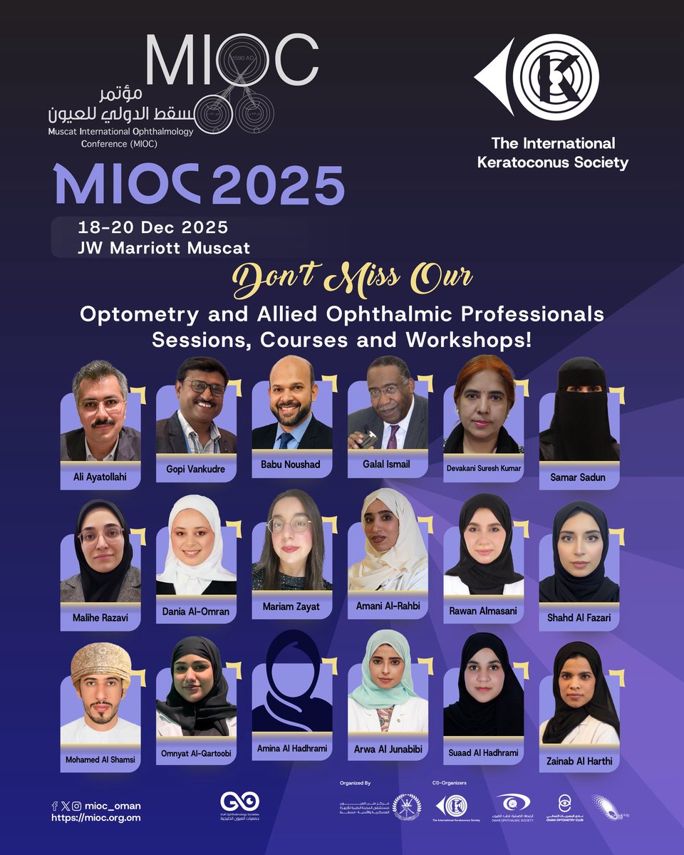 mioc_oman's tweet image. Don’t Miss Our 
Optometry and Allied Ophthalmic Professionals Sessions, Courses and Workshops !

Website link: mioc.org.om

.
.
#Ophthalmologist #Ophthalmology #optometry #optometrist  #healtcare #conferences #oman #exploer
