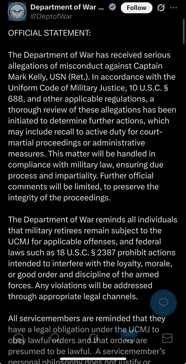 KeithOlbermann's tweet image. An American space hero, retired Naval captain, and Senator is now &quot;under investigation&quot; by a politicized, dangerous, rogue, Trump-corrupted body pretending to be &quot;The Department of Defense&quot; and led by a Brylcreemed clown
