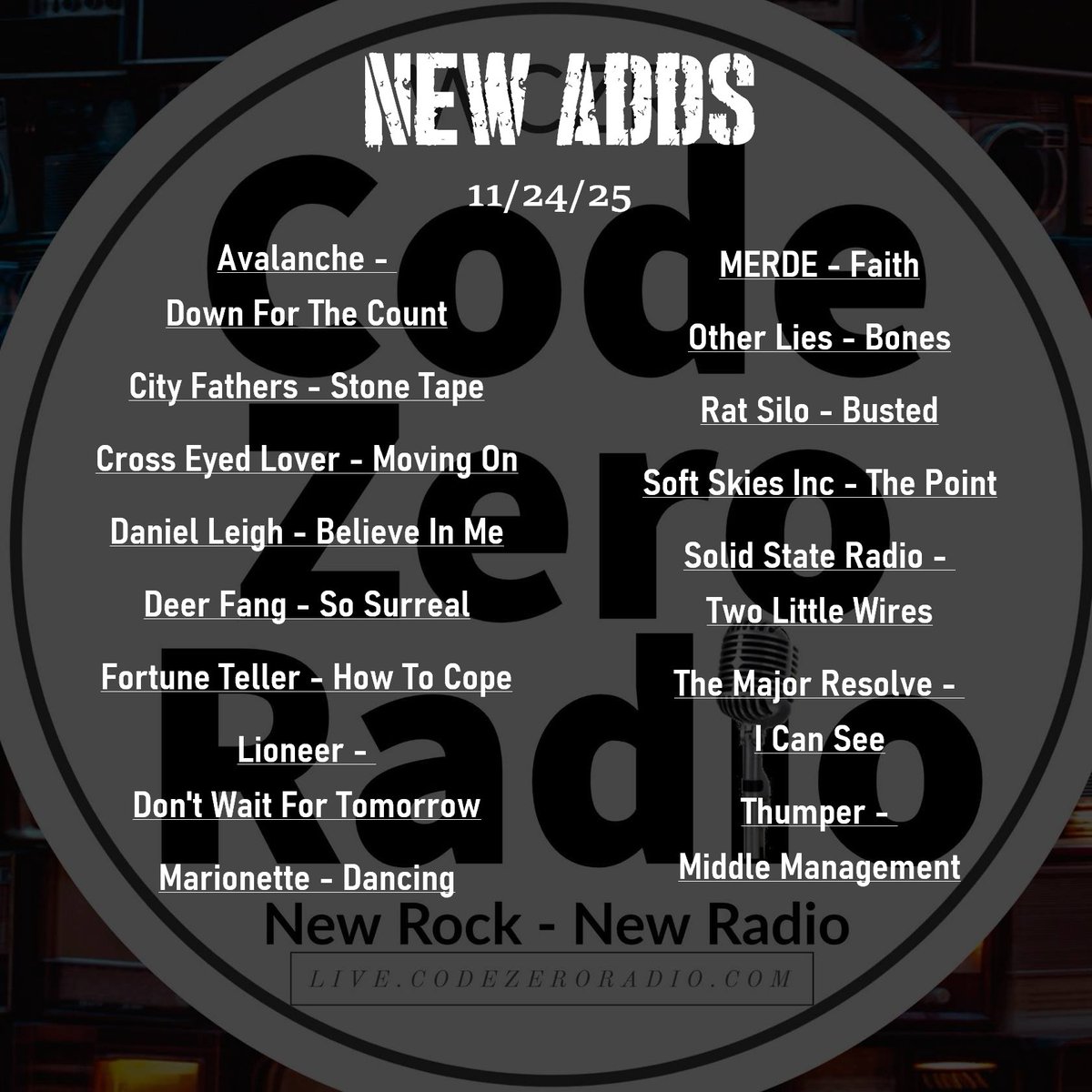 CodeZeroRadio's tweet image. We are thankful for a full buffet of musical goodies! 
Now in rotation PLUS featured on Fresh Rocks, Monday thru Friday 12 pm CST/ 2 pm EST - 11 am PST - 7 pm London - 8 pm Berlin
---&amp;gt; 7 pm Tokyo - 9 pm Sydney Tuesday thru Saturday!  #live365radio #andriod #iphone