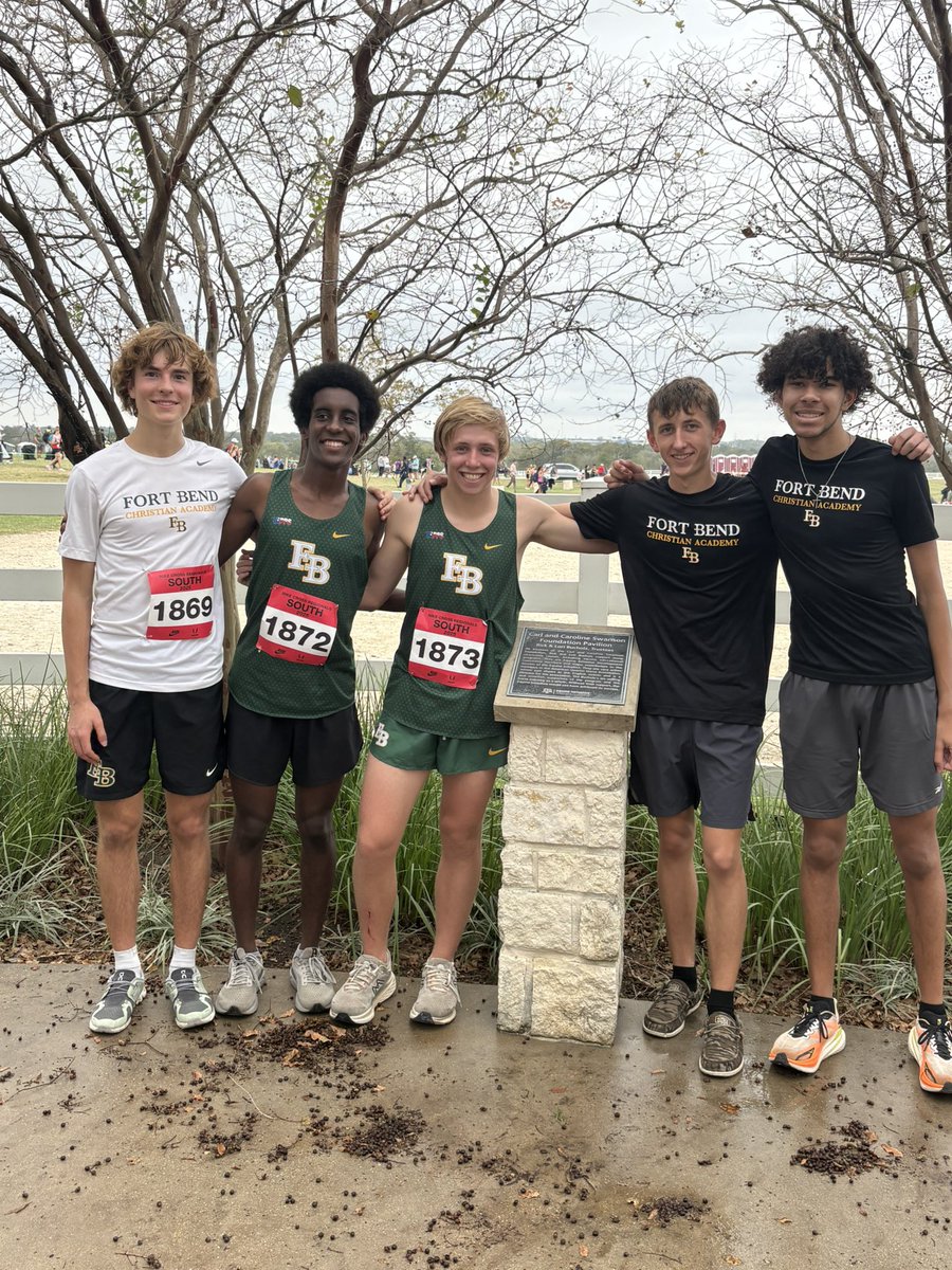 This is how you cap off a great XC season!!
Big Shoutout to our boys who competed at the NXR South Region Meet in College Station.
<a href="/ElijahSavage26/">Elijah Savage</a> 1st 🥇 Open Race 
AJ West 29th Open Race
Team 12th Overall.
<a href="/FBCAathletics/">Fort Bend Christian Academy Athletics</a> <a href="/FBEagles/">Fort Bend Christian Academy</a> <a href="/vypehouston/">VYPE Houston</a> <a href="/TeamLSCSN/">Lone Star Christian Sports Network (LSCSN)</a>