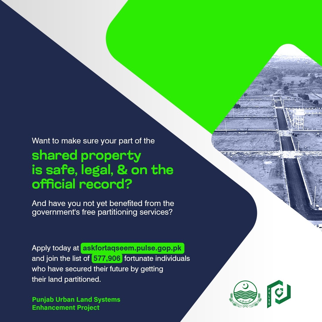 pulseproject158's tweet image. Partitioning process is Effortlessly Simple.
Now, you can easily apply  📱 for Partitioning from the comfort of your 🏠home and 𝐅𝐑𝐄𝐄 𝐎𝐅 𝐂𝐎𝐒𝐓.
Submit your application here:  askfortaqseem.pulse.gop.pk 
#BORPunjab #LandPartition