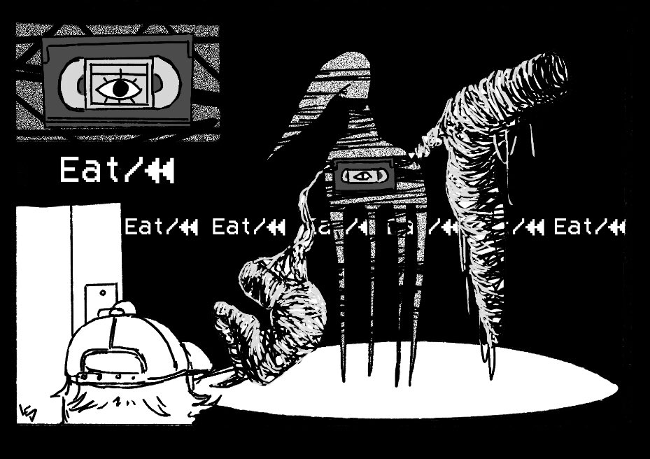 Doodling Static Hound, an old creature I made for the Uncanny Valley Analog family comic.