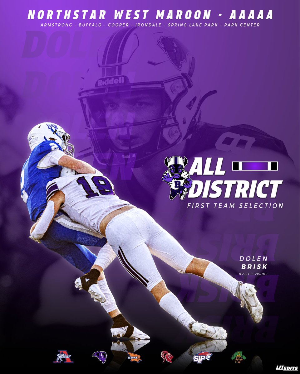 First Team All-District

≫ Dolen Brisk (JR)

**Dolen is a 2-time 1st Team All-District selection.

#𝗔𝟙𝟙𝗜𝗡 🦬🏈