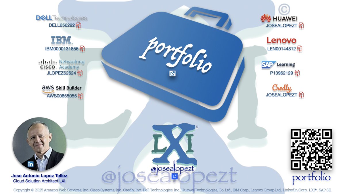 josealopezt's tweet image. Portfolio: rb.gy/m12aq &amp;amp; Credentials: rb.gy/9yv2z
@amazon @DellTech @IBM @SAP @CiscoNetAcad 
#DellTechnologies #IBM #SAP #amazonwebservices #Cisco #SolutionArchitect @HuaweiEnt #Huawei
