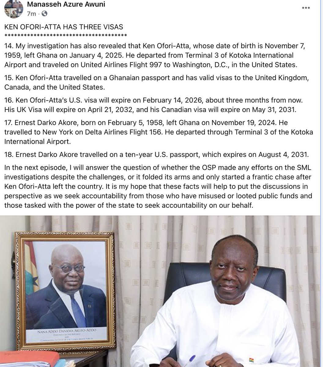 WANTED KEN OFORI-ATTA HAS THREE VISAS