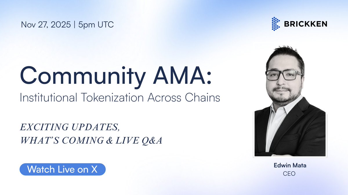 Brickken's tweet image. 🎙 Community AMA with @edwinmata this week.

Brickken is becoming the infrastructure layer for institutional tokenization across emerging RWA chains.

• @MANTRA_Chain Mainnet deployments
• @XDCNetwork integration
• The next chain joining the stack
• How institutions are…