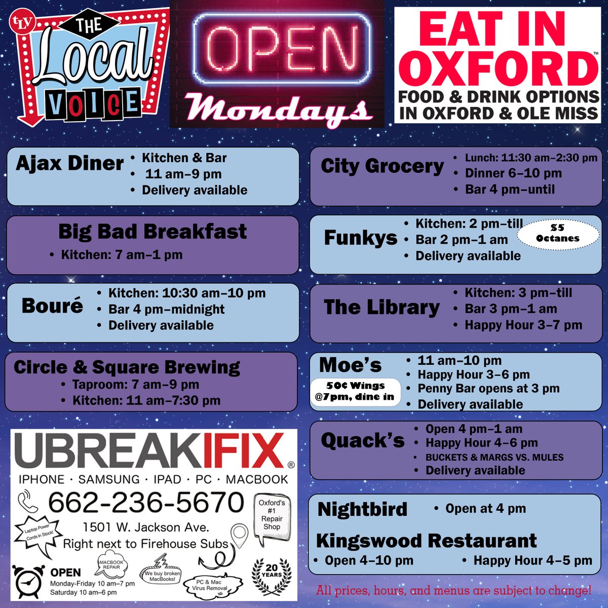 TheLocalVoice's tweet image. EAT IN OXFORD: Monday, November 24, 2025 Food &amp;amp; Drink Options + ROUNDABOUT OXFORD®: Entertainment in Oxford &amp;amp; Ole Miss

thelocalvoice.net/oxford/eat-in-…