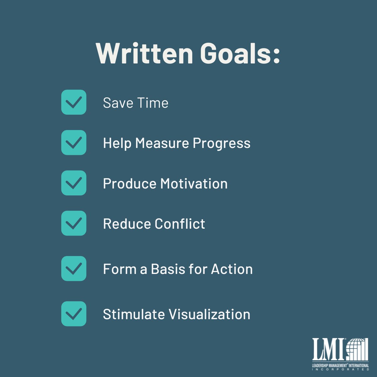lmi_inc's tweet photo. When goals are clear and documented, people save time, measure progress more accurately, reduce conflict, and create a solid basis for action. Written goals also strengthen motivation and stimulate visualization, helping individuals and teams achieve meaningful results. https://t.co/7Ugh1bHFRt