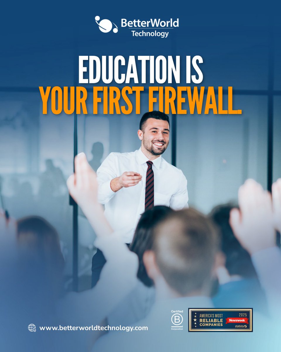 BetterWorldTech's tweet image. Your staff can be your weakest link or your strongest defense.

BetterWorld’s cybersecurity awareness training transforms teams into alert, security-conscious professionals. Education is your first firewall. By investing in comprehensive training, you empower your employees to…