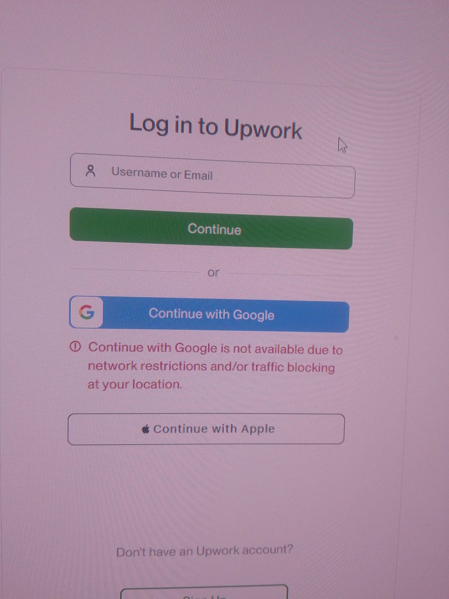sajidal18129309's tweet image. @Upwork I’ve been facing this login issue for the last month. The “Continue with Google” option keeps showing a network restriction error at my location. Please look into this  I can’t access my account properly. #UpworkHelp #FreelancerIssues