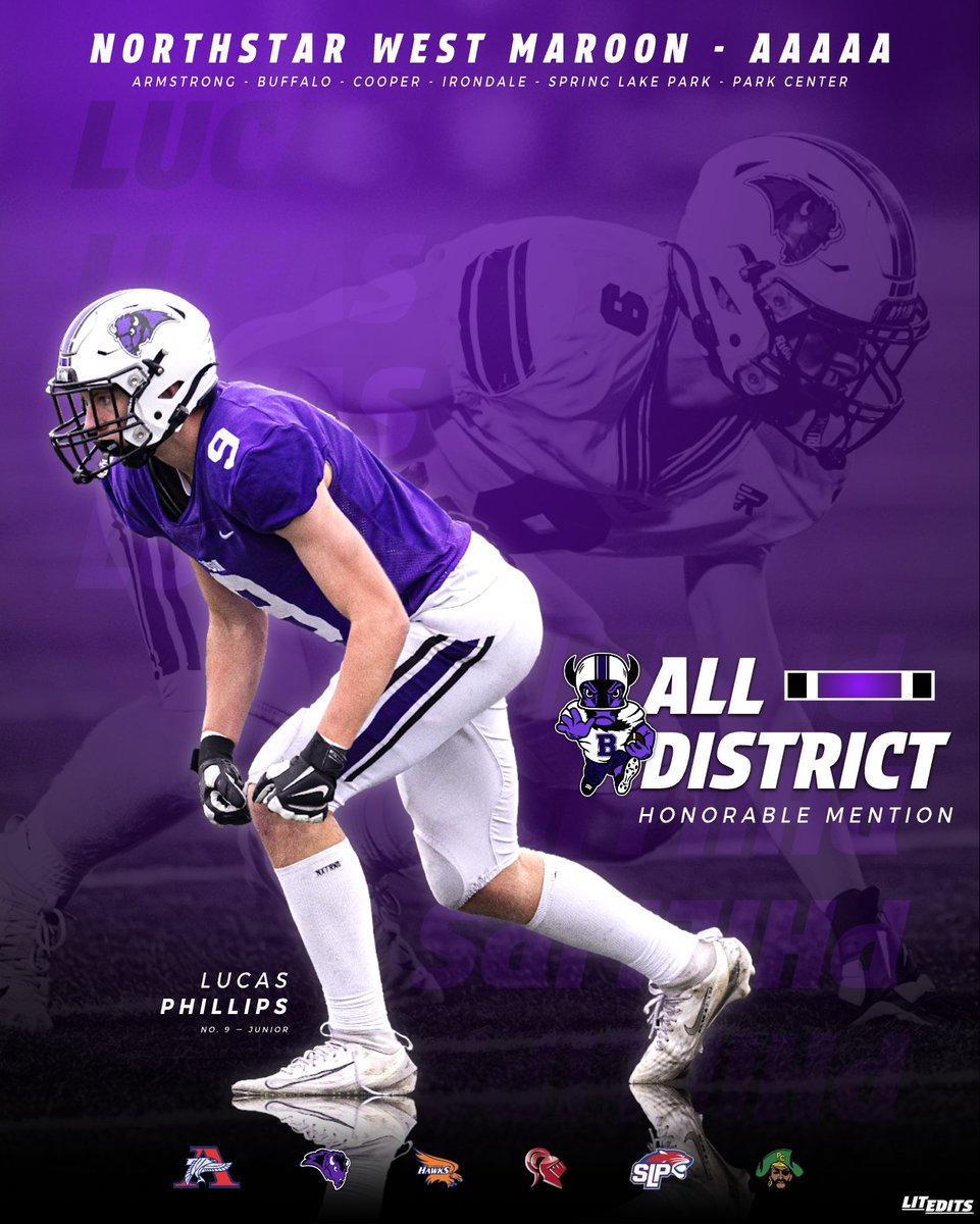 <a href="/BriskDolen/">Dolen Brisk</a> <a href="/BHSBison/">Buffalo Bison</a> <a href="/BisonFBBoosters/">Buffalo Bison Football Boosters</a> <a href="/lakeconference_/">The Lake Conference Network</a> <a href="/laplante71/">Robert LaPlante</a> <a href="/LitEditsLLC/">LitEdits LLC</a> <a href="/Anthonyjorda11/">Anthony Jordan</a> <a href="/jackson_co22256/">Jackson Coss</a> <a href="/jacobhahessy1/">Jacob Hahessy</a> <a href="/MatthewJor62600/">Matthew Jordan</a> Honorable Mention All-District

≫ Lucas Phillips (JR)

#𝗔𝟙𝟙𝗜𝗡 🦬🏈