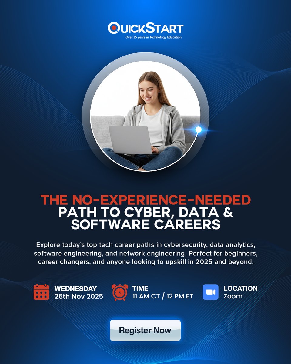 QuickStartIntel's tweet image. Exploring a future in tech but not sure where to start?
Join our free webinar to learn 2025’s most accessible tech career paths and the skills employers value.

📅Nov 26|⏰11 AM CT
Save your spot:ow.ly/uW7l50XwVti

#TechCareers #CareerWebinar #TechSkills#SoftwareEngineering