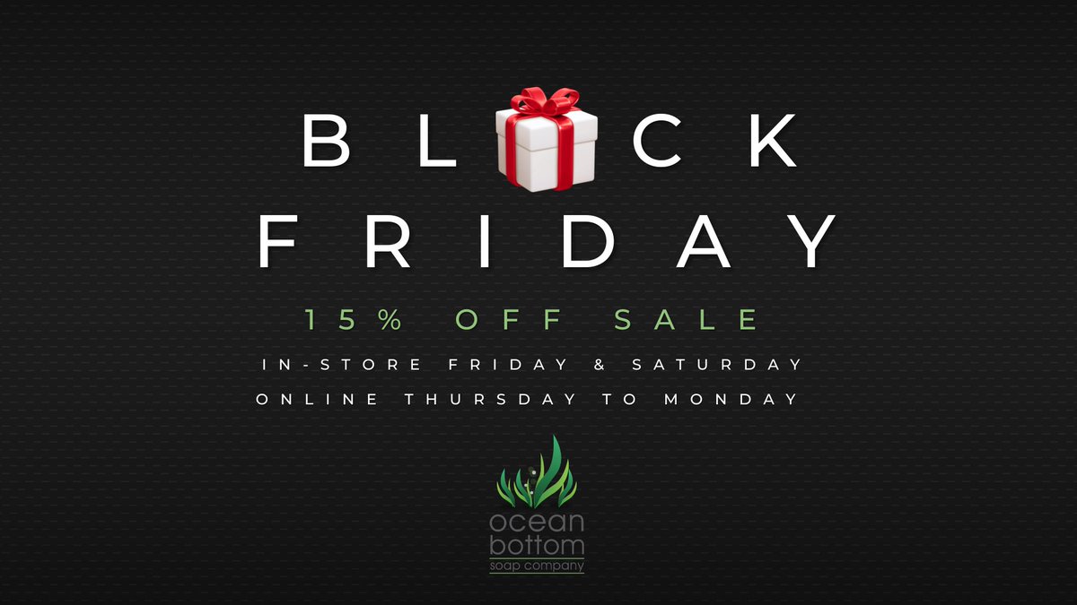 Oceansoap's tweet photo. Black Friday + Saturday Sale - In-store
Cyber Sale Thurs - Mon!!!  Save 15%!
Shop early. Stock up. Find the perfect all-natural gifts for everyone on your list. 

Shop online https://t.co/xpARnnfo01 

1614 Lesperance Road, Tecumseh
#yqg #supportlocal #MadeInCanada #CanadaMade https://t.co/FimxGUia9X