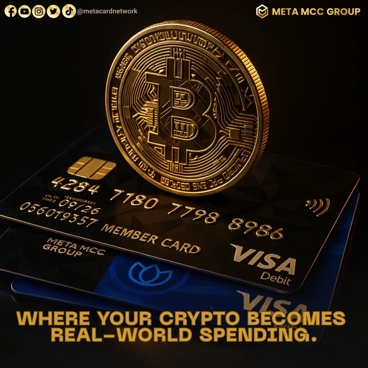 MetaCardNetwork's tweet image. Your crypto, spendable anywhere VISA is accepted.
One card. Unlimited everyday spending.