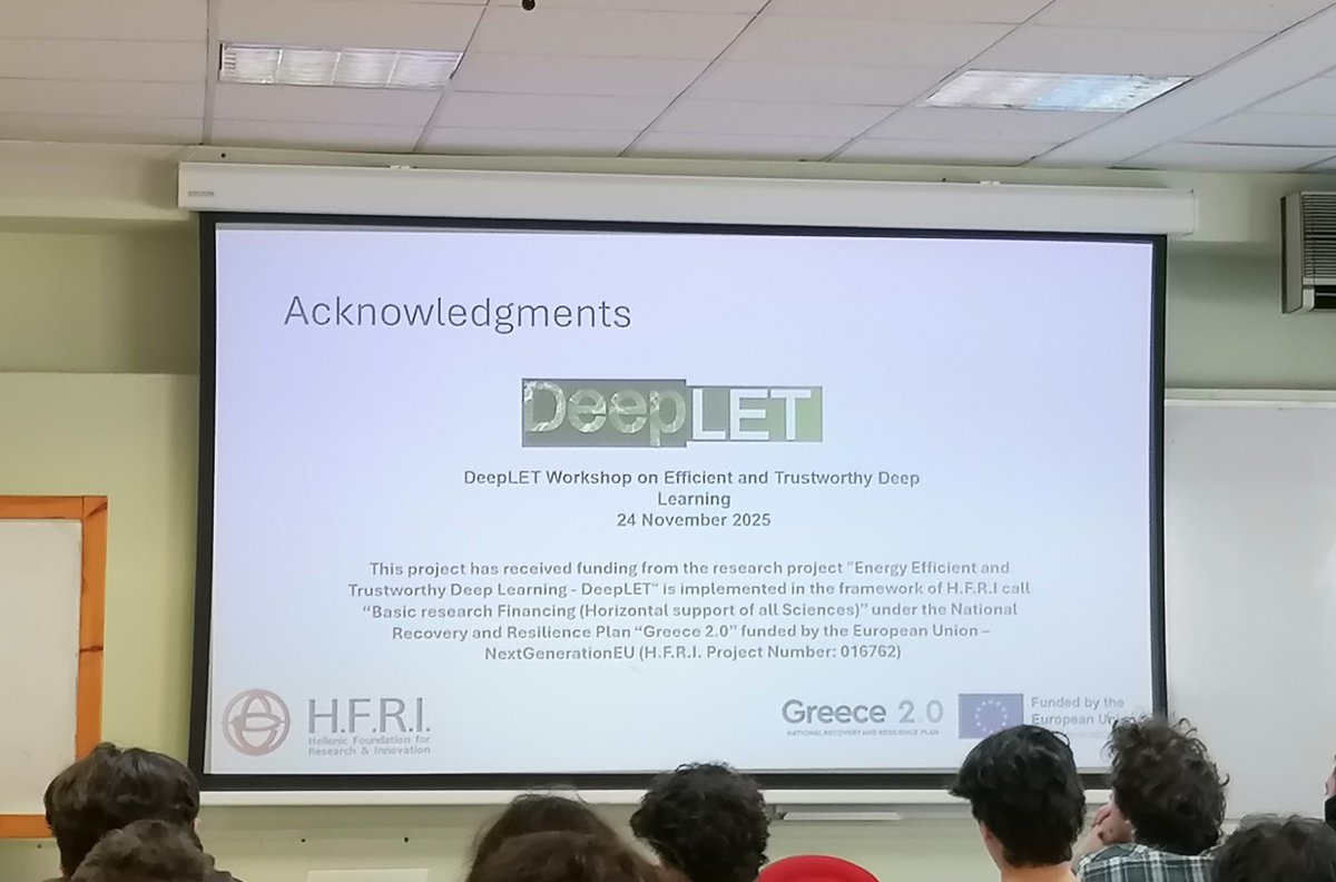 DeepletProject's tweet image. &quot;Active Perception for Trustworthy Decision Making&quot; is the title of the ongoing presentation of PhD student on the Deep Learning sector and researcher, Pavlos Tosidis!

𝘏𝘍𝘙𝘐-𝘗𝘳𝘰𝘫𝘦𝘤𝘵 𝘯𝘶𝘮𝘣𝘦𝘳: 16762 #hfri #eu #elidek #nextgenerationeu #greece2_0 #ai