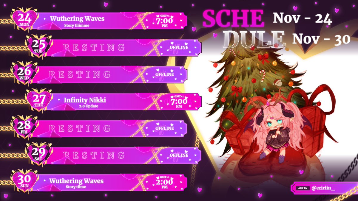 titibohbaka's tweet image. It&apos;s catching up to my gachas week!

💜 WuWa story time in 30 minutes!

🩷 Infinity Nikki 2.0 update on Thursday!

💜 Chill afternoon stream on Sunday, which will be the 2nd last stream of the year!!