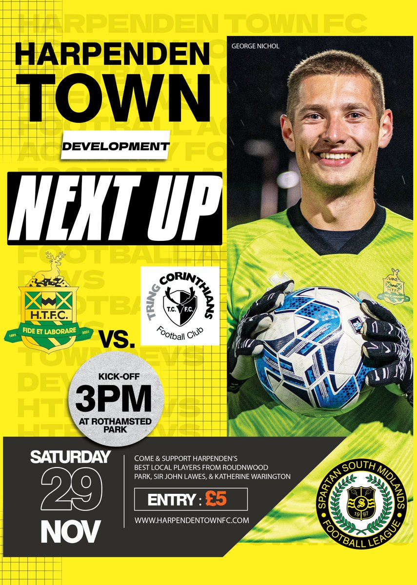 ɴᴇxᴛ ᴜᴘ
⚽️ HTFC Development. vs Tring Corinthians
🕒 3pm KO
📍 Rothamsted Park, Harpenden

Town's Devs have won 5 games in a row in the Spartan South Midlands Div 2

Come &amp; support Town's young players from Roundwood Park, Katherine Warington, &amp; Sir John Lawes 💫

#NonLeague