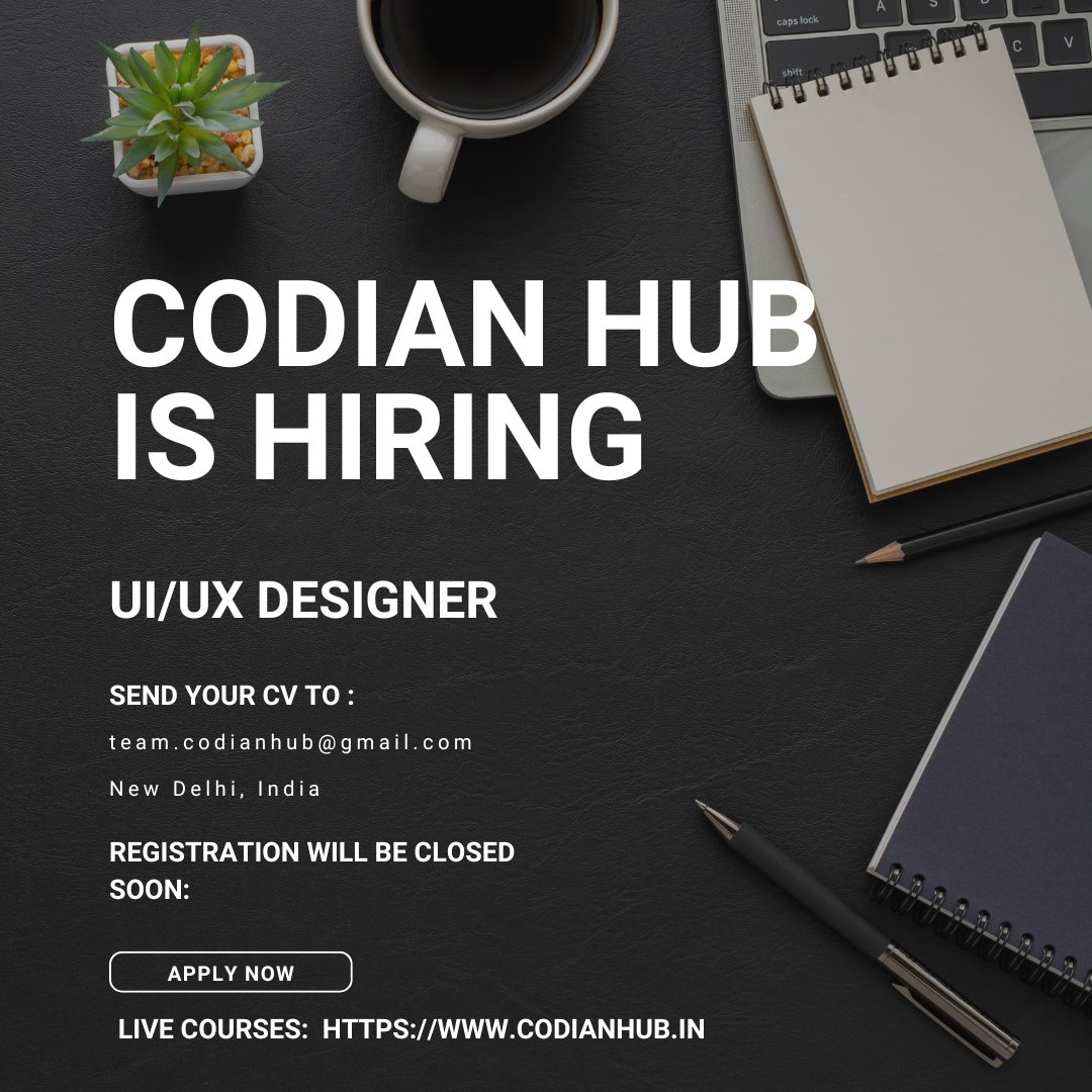 CodianHub's tweet image. 🚀 Codian Hub is Hiring!
f you’re passionate about design, creativity, and building amazing user experiences, we’d love to meet you! 🤝

👉 Apply Now &amp;amp; Be a Part of Codian Hub
🌐 Website: codianhub.in
#Hiring #UIUXDesigner #JobOpening #DesignJob #CodianHub