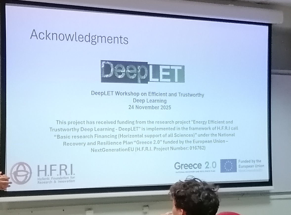 DeepletProject's tweet image. Last but not least, the presentation &quot;Model Adaptation for Trustworthy Deep Learning&quot; by PhD Candidate and DeepLET researcher Vasileios Kanatas!
Here are some moments captured during the presentation!