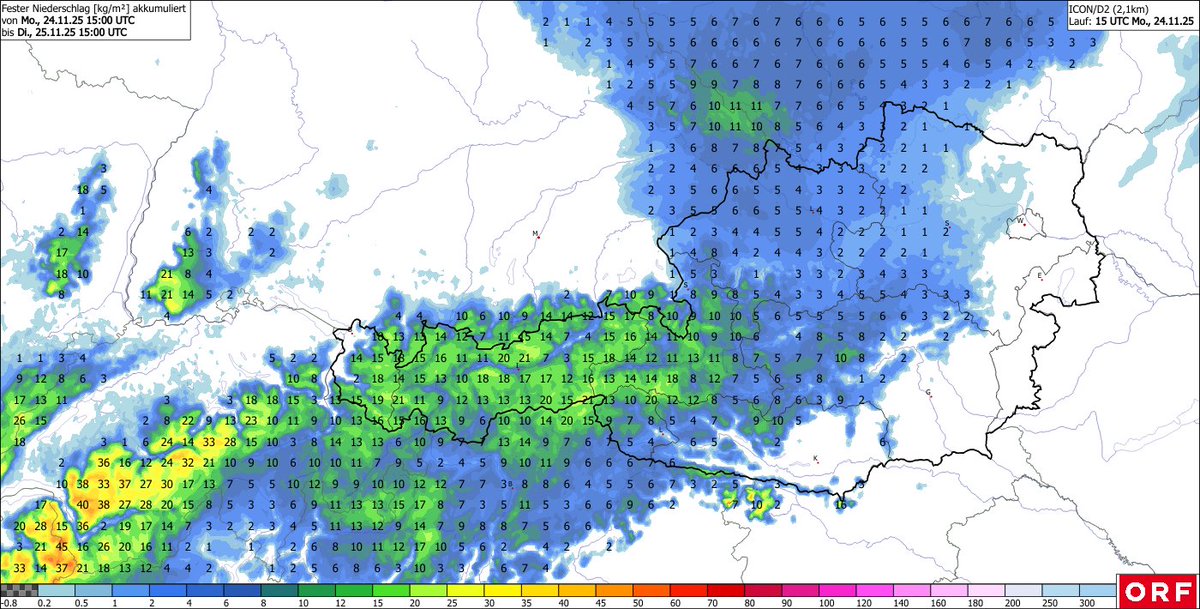 Bis morgen gibt es wieder einen Schub Winterwetter:
- Glatteis durch gefrierenden Regen speziell in Teilen Ober- und Niederösterreichs, evtl. auch in Wien
- Neuschnee in den Alpen, teilweise aber auch im Flach- und Hügelland
❄️❄️