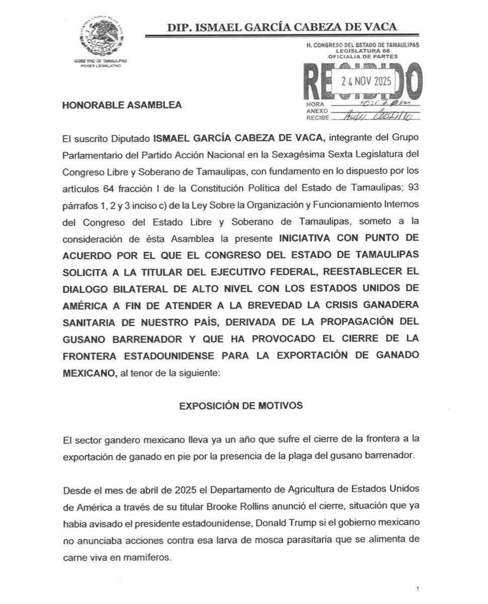 IGCabezadeVaca's tweet image. Tamaulipas no puede seguir pagando los errores del @GobiernoMX.
El cierre en la frontera por el gusano barrenador está dejando sin ingresos a miles de familias ganaderas.

Mientras en Ciudad de México se hacen los desentendidos, acá la gente está perdiendo su trabajo y su…