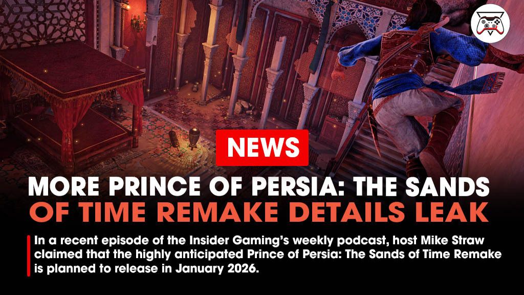 In a recent episode of the Insider Gaming’s weekly podcast, host Mike Straw claimed that the highly anticipated Prince of Persia: The Sands of Time Remake is planned to release in January 2026. A new trailer will be revealed during The Game Awards in December. 

Link -