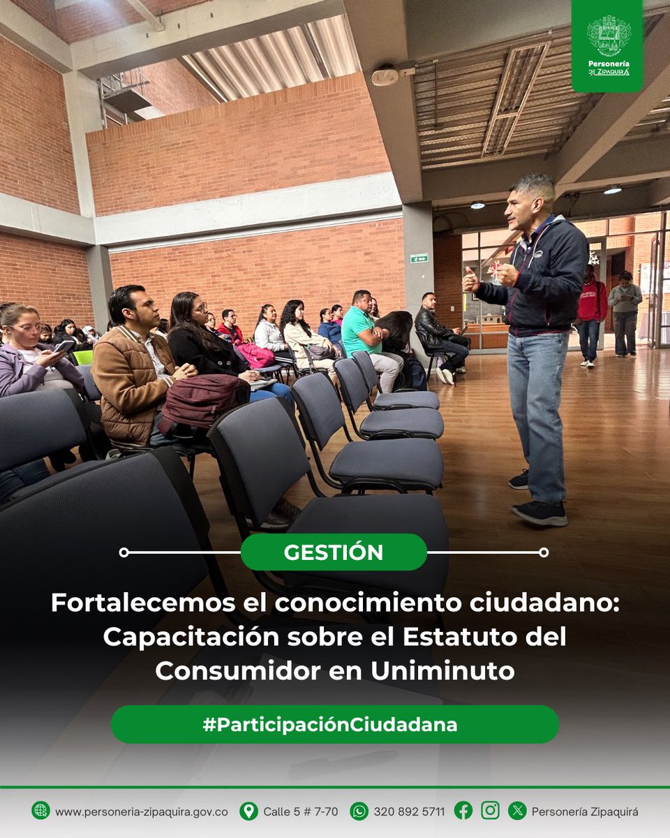 PersoneriaMZ's tweet image. Fortalecemos el conocimiento ciudadano: capacitación sobre el Estatuto del Consumidor en Uniminuto

Durante esta actividad de formación, derecho de retracto, reversion del pago, aplicación del Estatuto, la SIC Virtual, entre otras. 
#PersoneríaDeZipaquirá