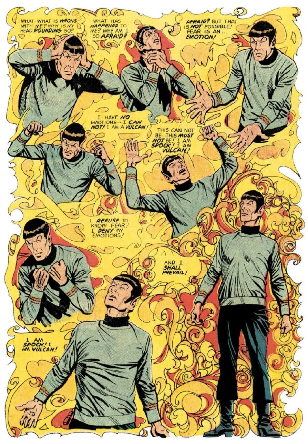 PulpLibrarian's tweet image. Spock conquers his emotions. Star Trek issue 11, Gold Key Comics, 1971.