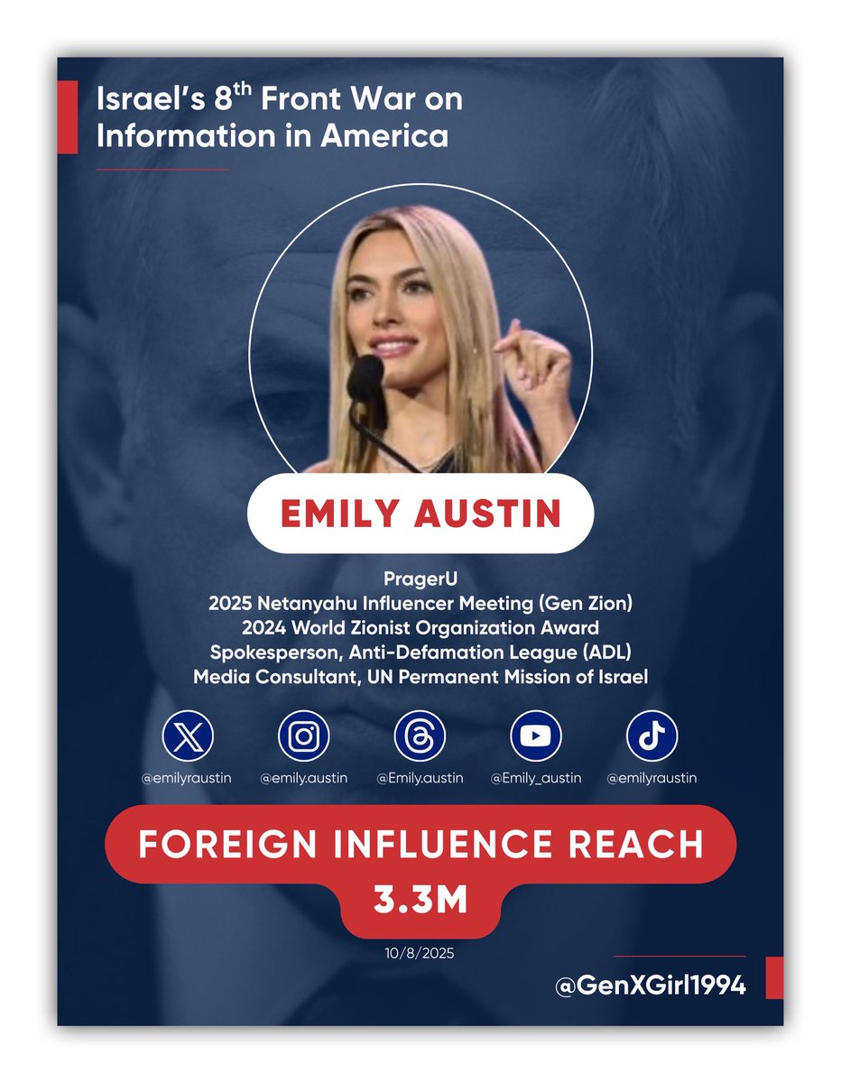 BasedSamParker's tweet image. Why is Emily Austin--a paid israeli influencer who meets with Netanyahu, does work for the ADL, and was part of the Epstein scam--so bent that Candace Owens is calling out Macron? Isn&apos;t that kind of weird?