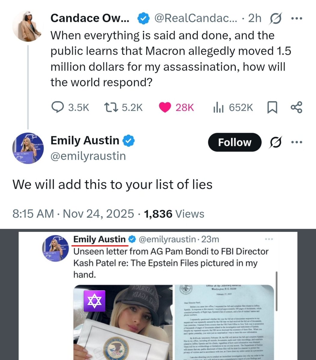 BasedSamParker's tweet image. Why is Emily Austin--a paid israeli influencer who meets with Netanyahu, does work for the ADL, and was part of the Epstein scam--so bent that Candace Owens is calling out Macron? Isn&apos;t that kind of weird?
