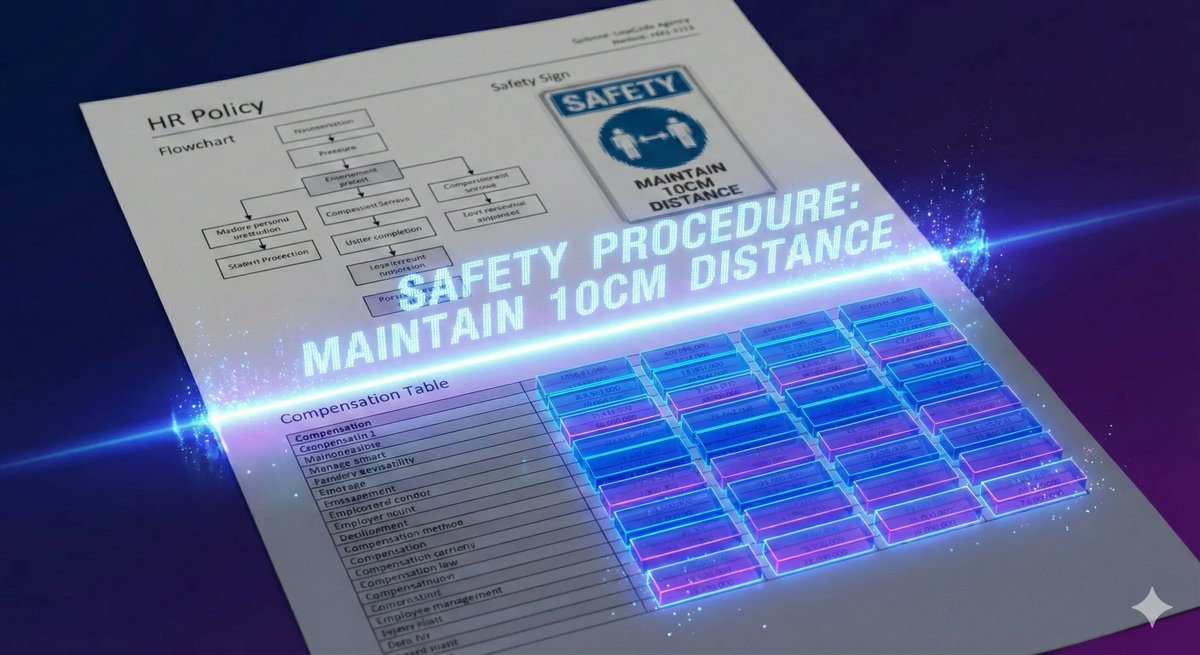 eltintero's tweet image. Most “AI chatbots” die the moment you feed them real PDFs.

HR manuals. Safety procedures. Legal docs. All full of:
•dense tables
•images with crucial text baked into pixels

Our AI team at LowCode Agency just rebuilt RAG for an client project that had exactly this problem.…