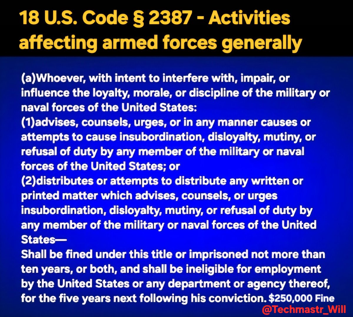 techmastr_will's tweet image. An Example Must Be Made, or A New Precedent Shall Become the Example. 
Military Tribunals are Necessary!