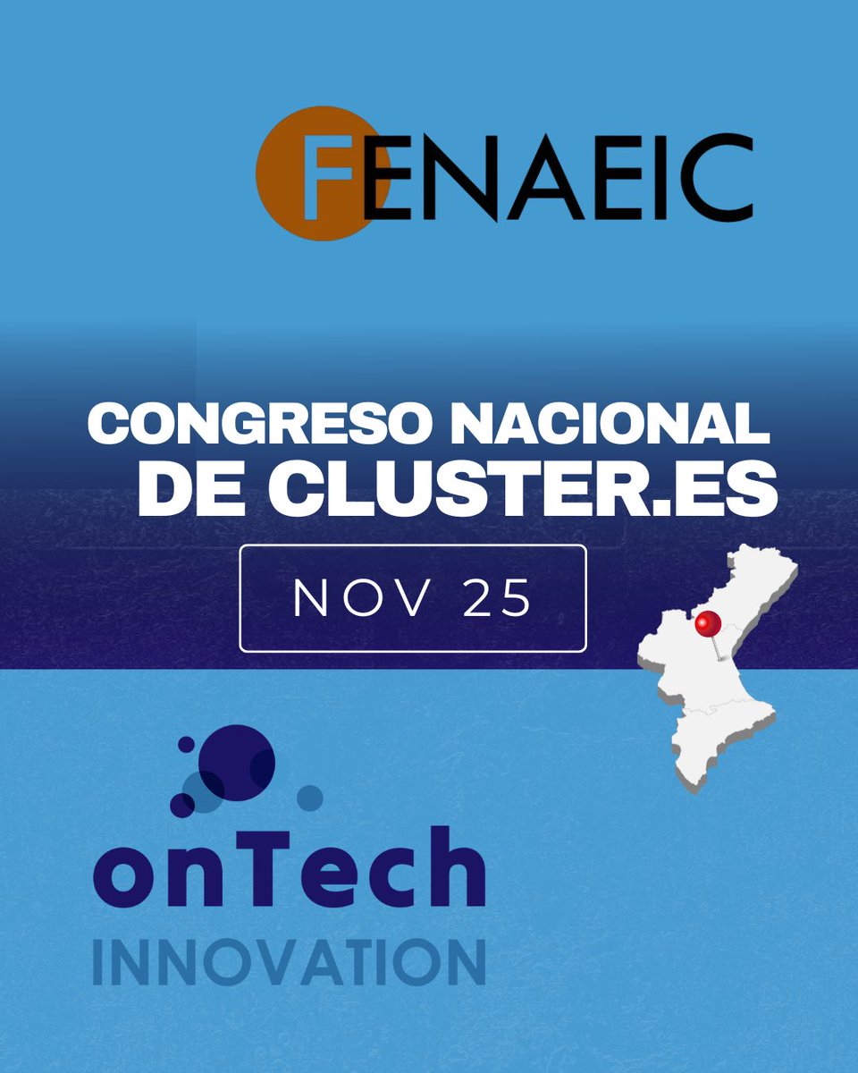ontech_innova's tweet image. 🔜 Mañana participaremos en una nueva edición del Congreso Nacional de Clústeres en Valencia @FENAEIC 🤝 @ontech_innova 

🔵 Muchos desafíos que afrontar desde esa colaboración que nos identifica

#onTechInnovation #clúster